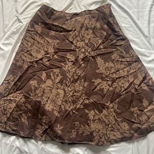 brown floral midi skirt